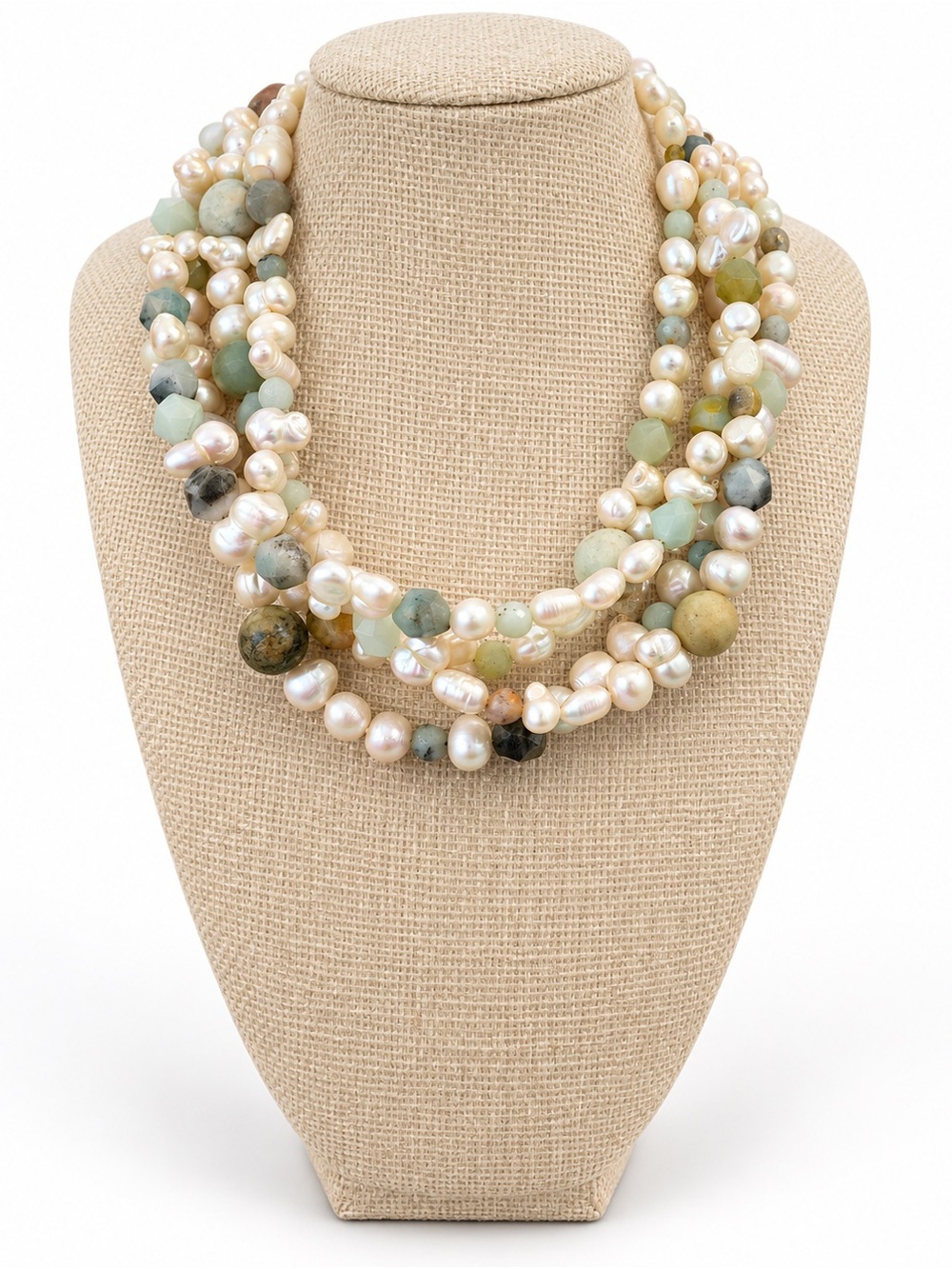 Multi Strand Baroque Freshwater Pearl Gemstone Necklace 16"